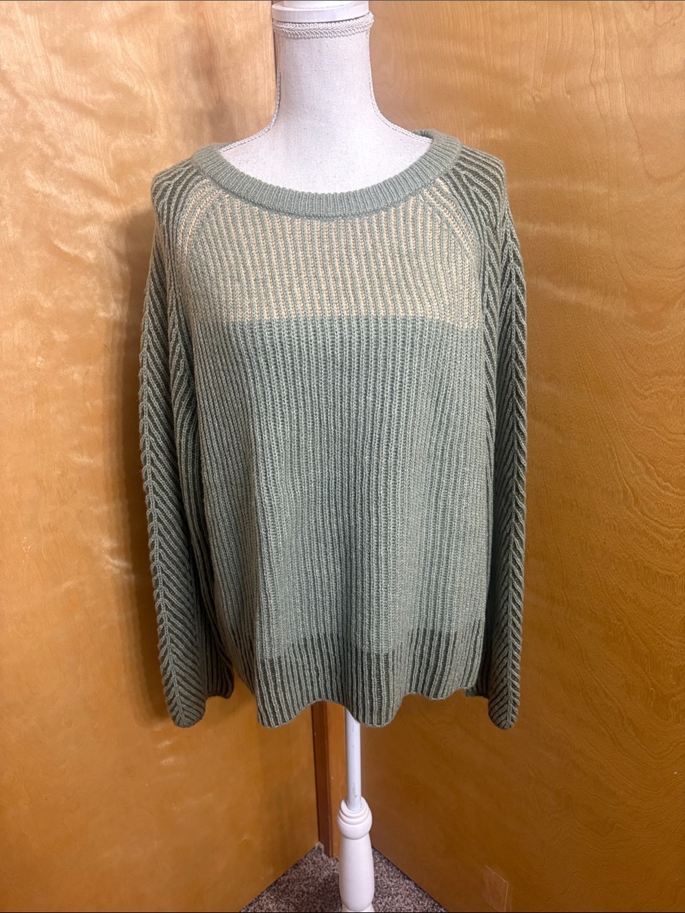 NWOT Love Ellie Stitch Fix Olive Green Ribbed Knit Crewneck Sweater Size XL